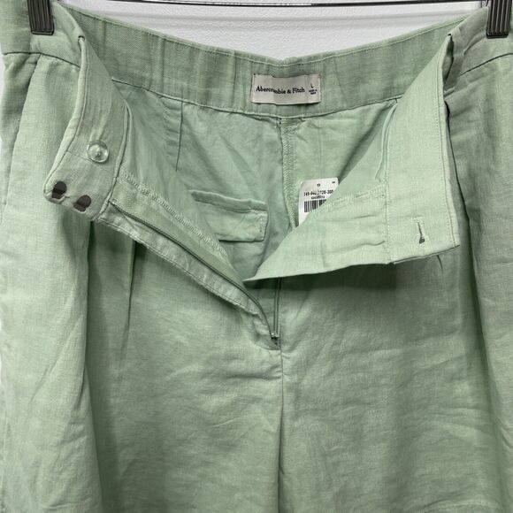 Abercrombie & Fitch AF Relaxed Green Linen Blend Pleated Shorts NWT Preppy L‎ - Picture 4 of 12